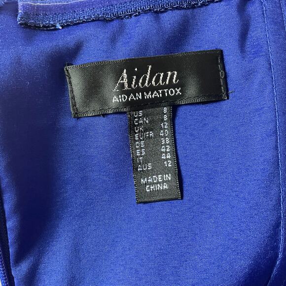 Aidan Mattox Strapless Cocktail Dress Size 8 Blue Colorful Ruffled Midi Sheath - Picture 8 of 11